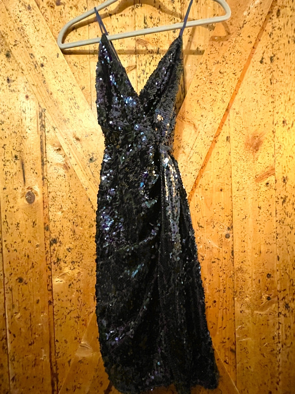Lulu's Navy Blue Sequin Wrap Mini Dress - Picture 2 of 5